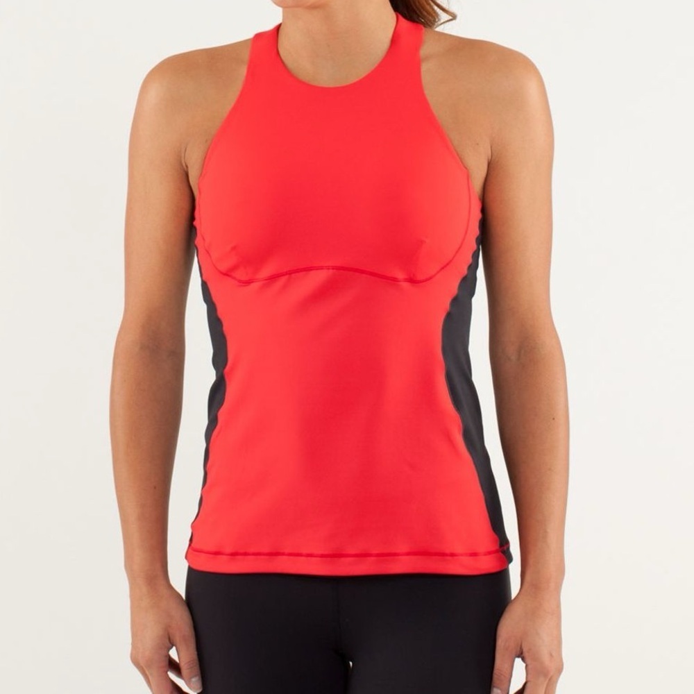 Lululemon Spin It To Win It Tank – Love Red / Deep Coal – Size 6 Built in Bra - Picture 4 of 11